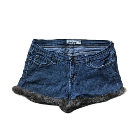 Dark Grey Fur Trim Denim Shorts