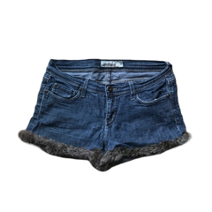 Dark Grey Fur Trim Denim Shorts