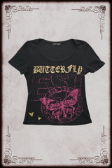 Gold Lettering Pink Butterfly Graphic Top