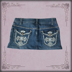 Sky Blue Cross Rhinestone Denim Mini Skirt