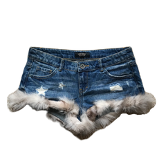 Grey Fur Trim Denim Shorts
