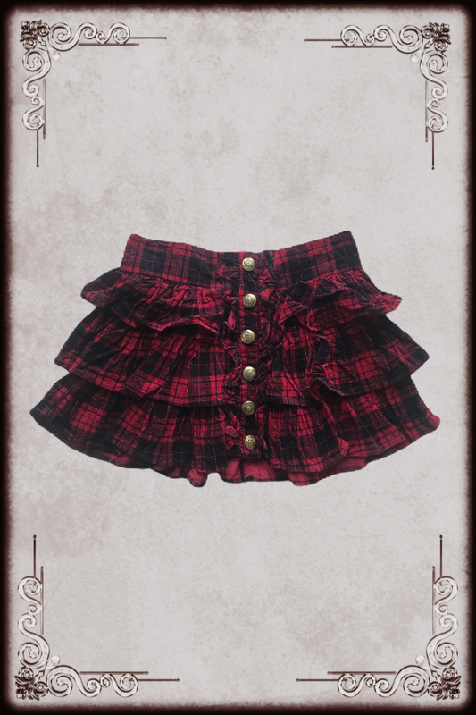 Black and Red Button Down Tier Skirt