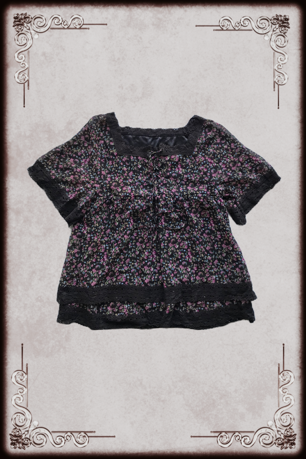 Dark Brown Lace Trim Floral Top