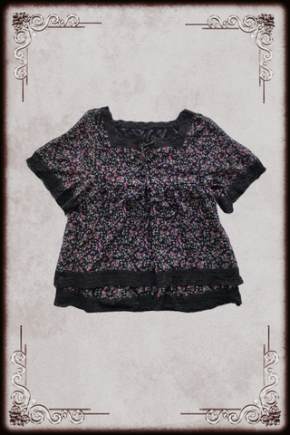 Dark Brown Lace Trim Floral Top