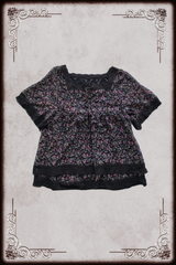 Dark Brown Lace Trim Floral Top