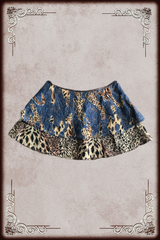 Denim Flower & Leopard Print Mini Skirt