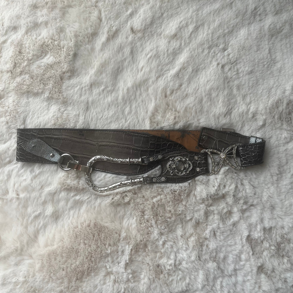 Silver Alligator Texture Rhinestone Belt