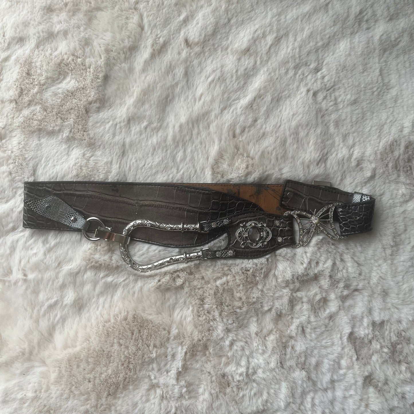 Silver Alligator Texture Rhinestone Belt