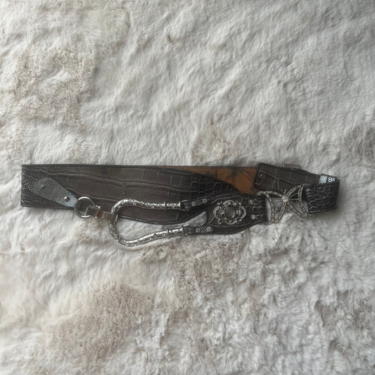 Silver Alligator Texture Rhinestone Belt