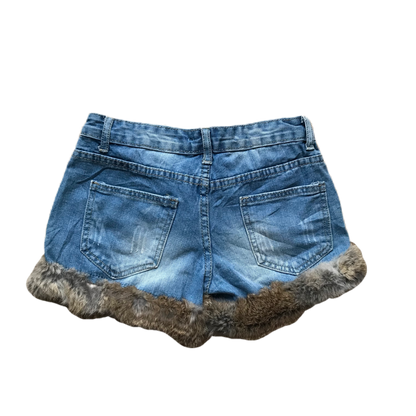 Light Denim Fur Trim Shorts