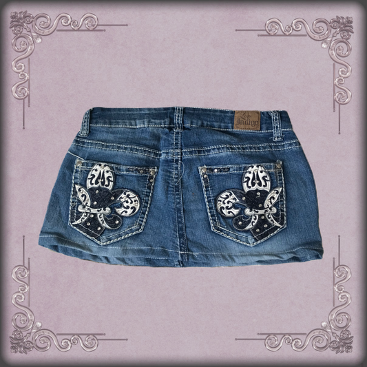 White Fleur de Lis Rhinestone Denim Skirt 1