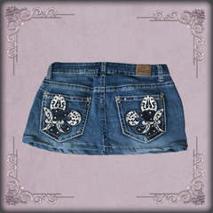 White Fleur de Lis Rhinestone Denim Skirt 1