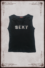 Black Silver Stud Lettering Top