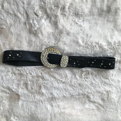 Black Half Moon Buckle Rhinestone Belt