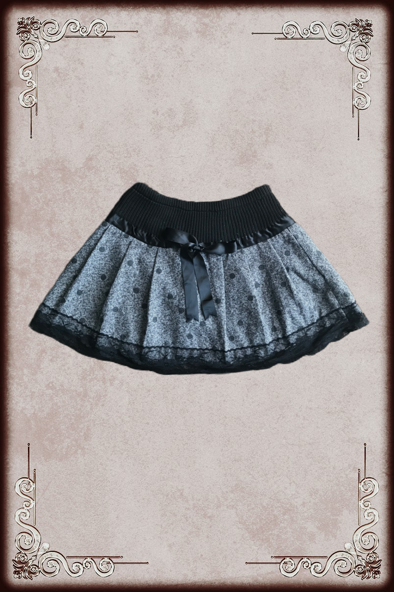 Black & Marl Grey Dotted Mini Skirt