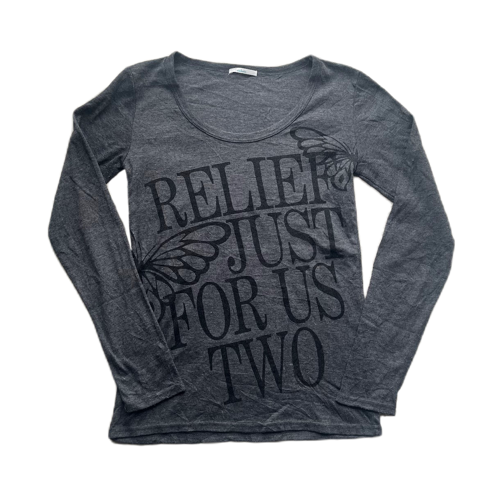Dark Grey Silver Glitter Butterfly Print Long Sleeve Tee