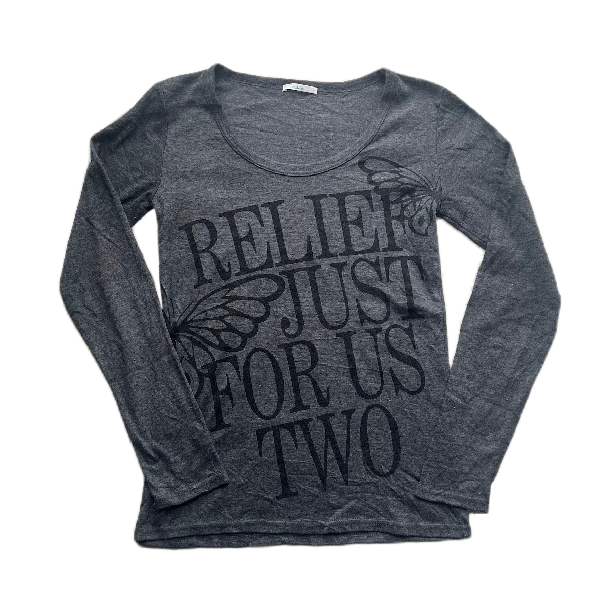 Dark Grey Silver Glitter Butterfly Print Long Sleeve Tee