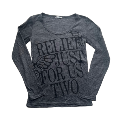 Dark Grey Silver Glitter Butterfly Print Long Sleeve Tee