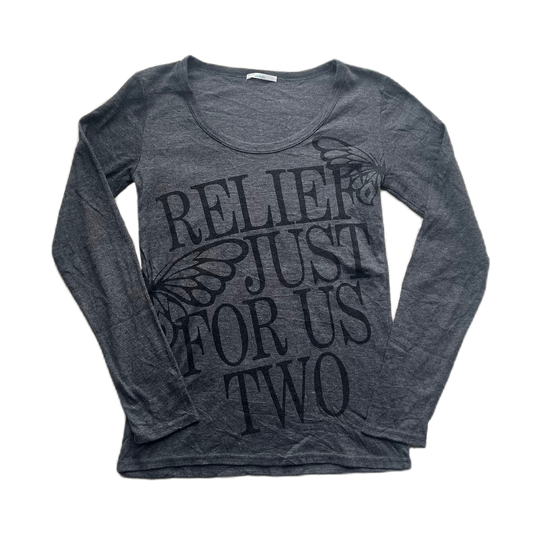 Dark Grey Silver Glitter Butterfly Print Long Sleeve Tee
