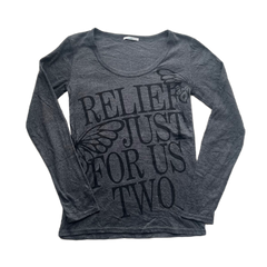 Dark Grey Silver Glitter Butterfly Print Long Sleeve Tee