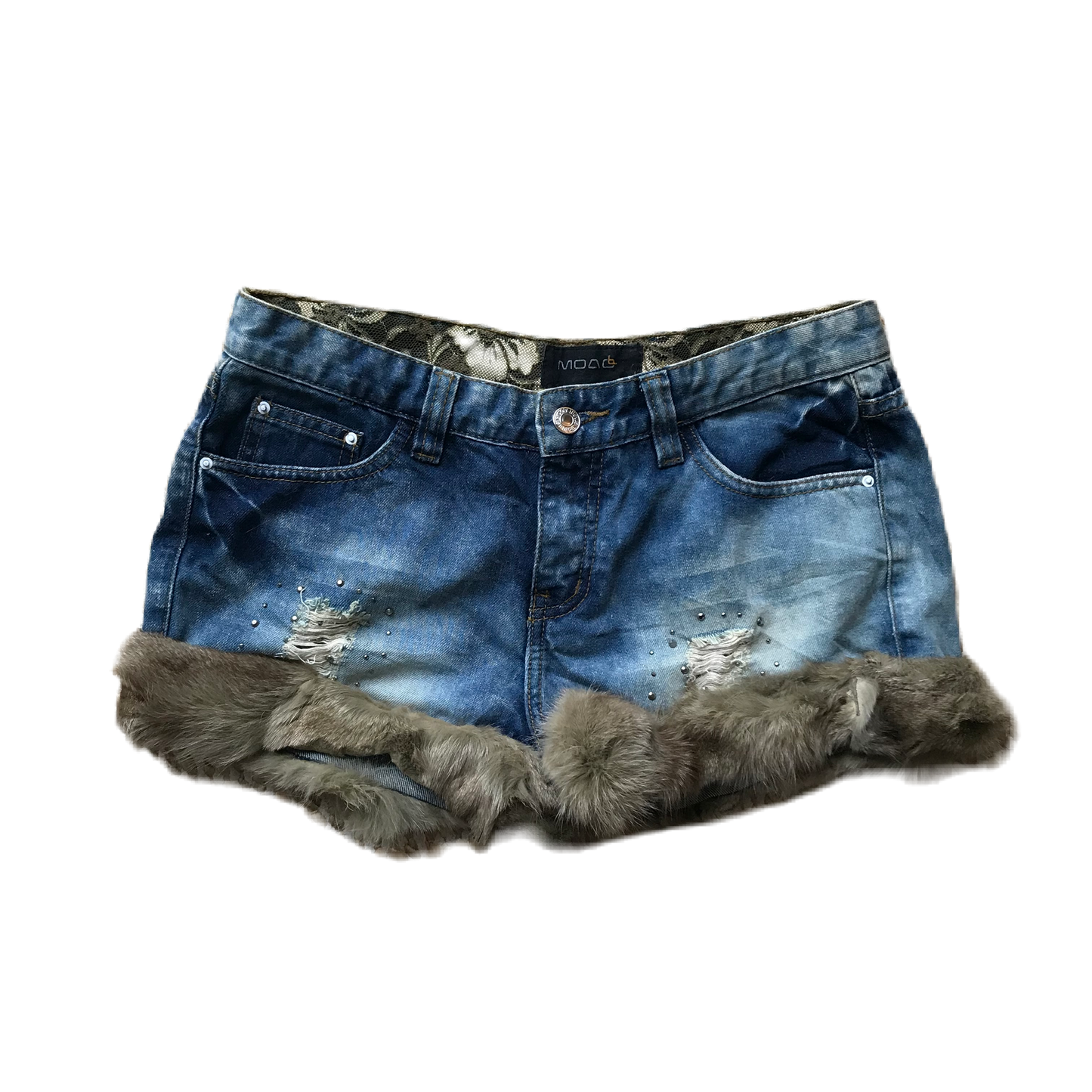 Distressed Studded Denim Shorts