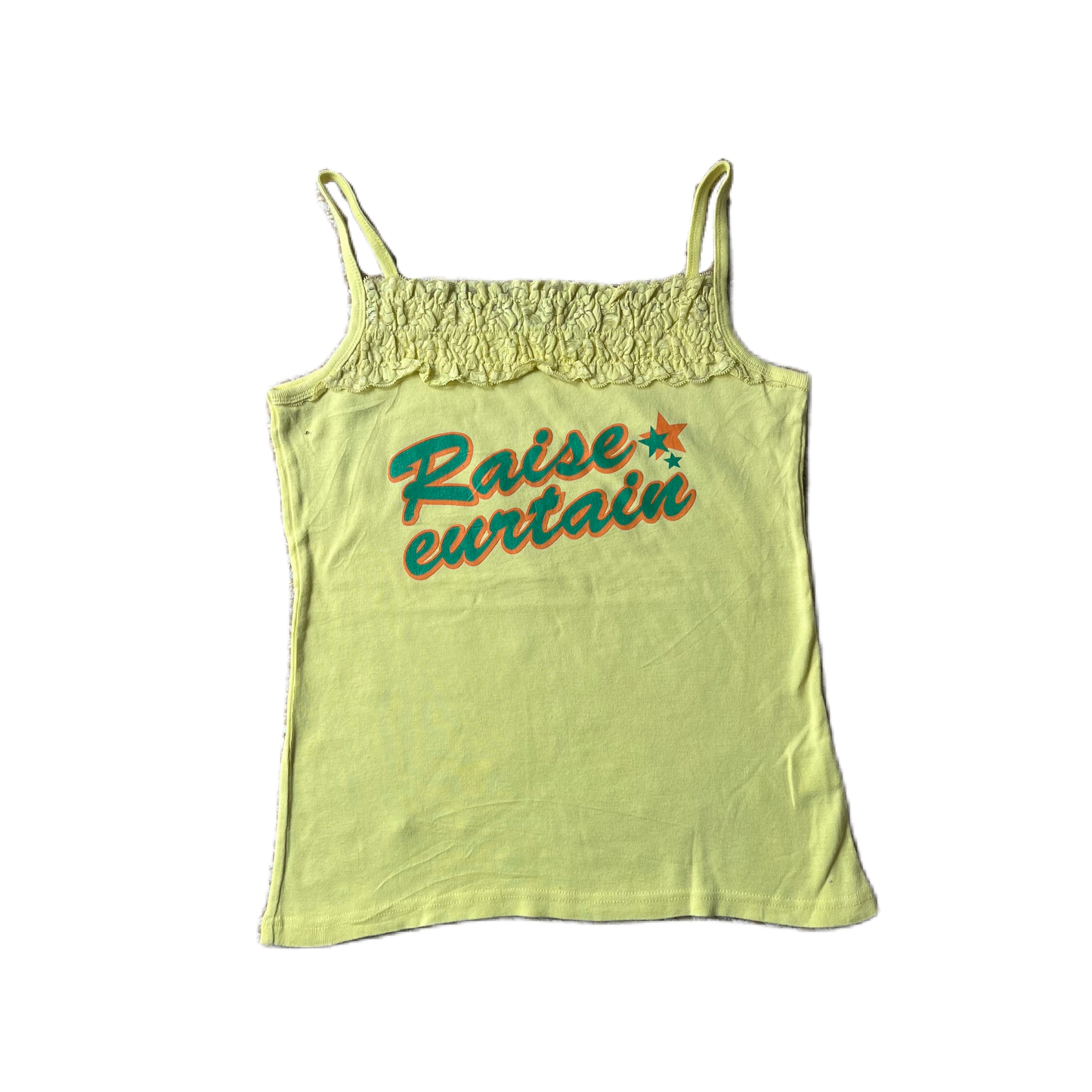 Yellow Lace Detail Lettering Graphic Cami