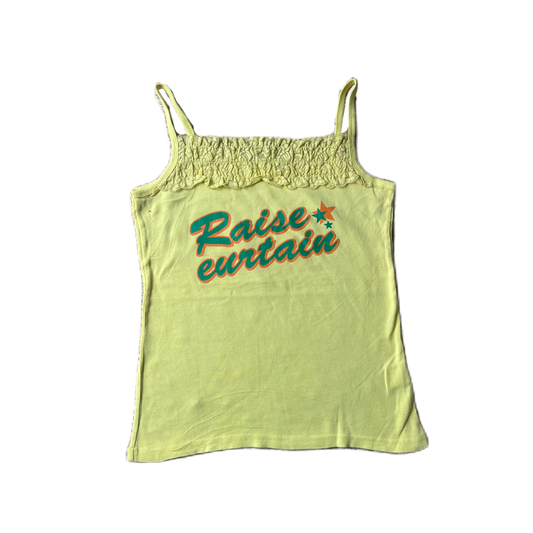 Yellow Lace Detail Lettering Graphic Cami