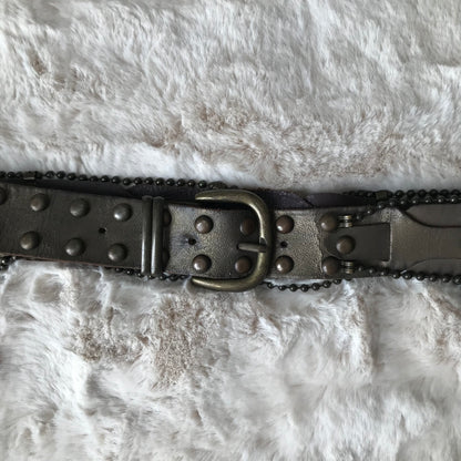 Dark Olive Chain Leather Belt