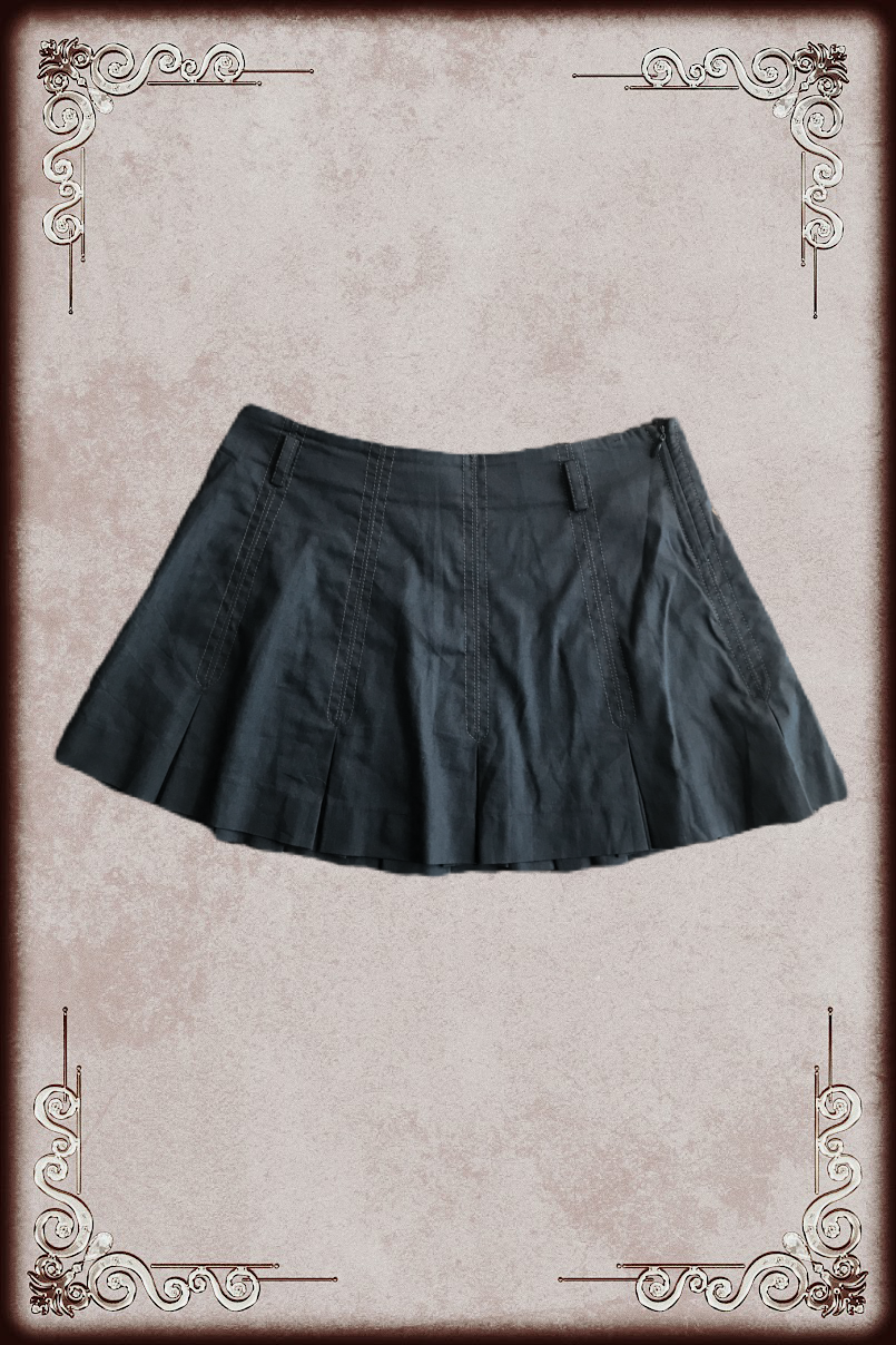 Brown Stitch Detailing Black Mini Skirt