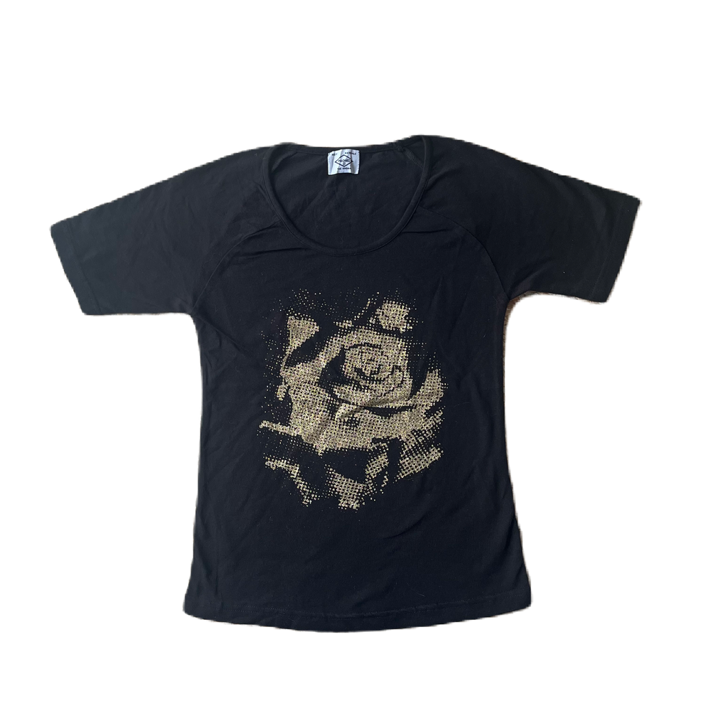 Black & Gold Glitter Rose Print Baby Tee