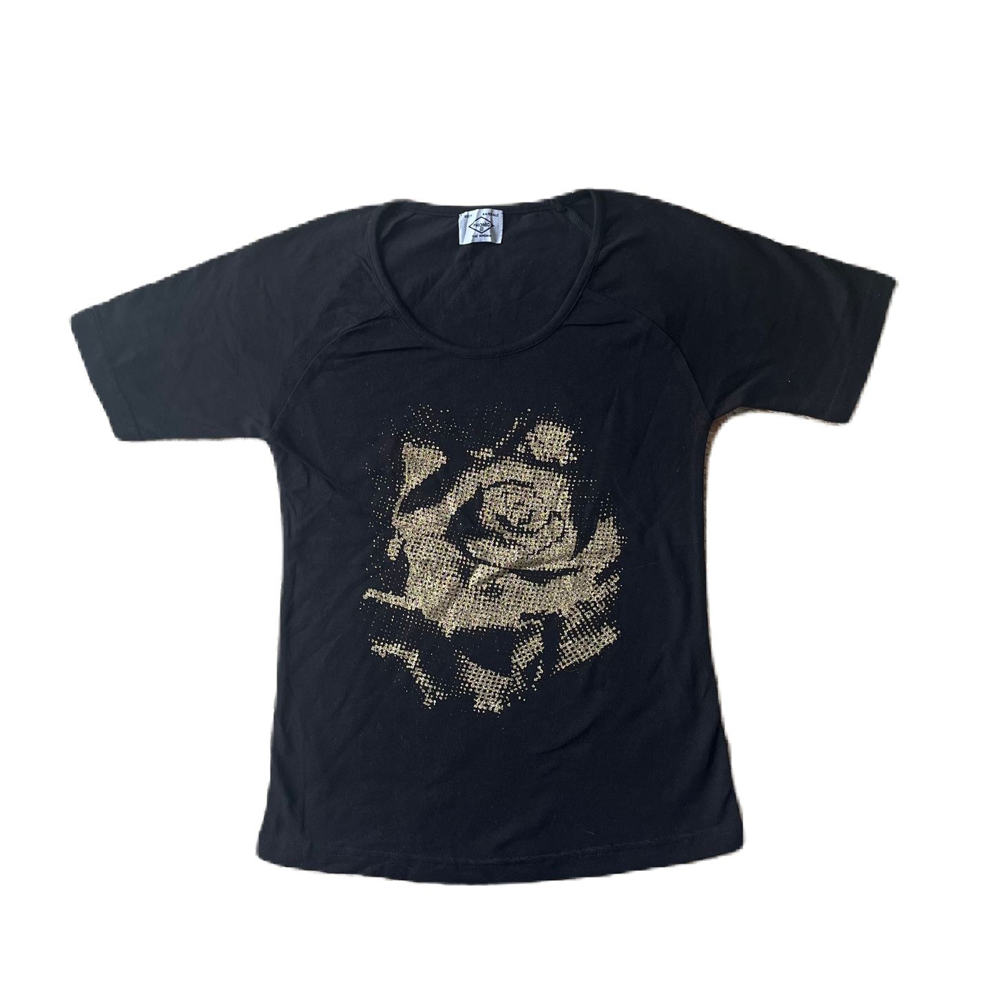 Black & Gold Glitter Rose Print Baby Tee