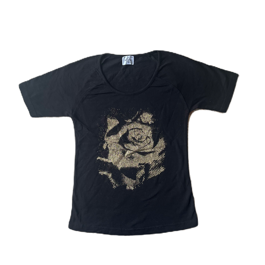 Black & Gold Glitter Rose Print Baby Tee