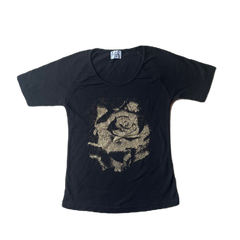Black & Gold Glitter Rose Print Baby Tee