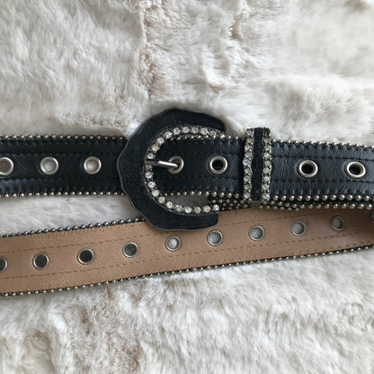 Black & Silver Leather Rhinestone Belt