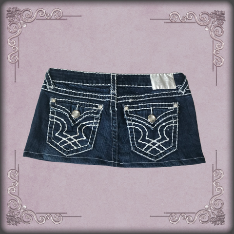 White Accent Rhinestone Denim Skirt