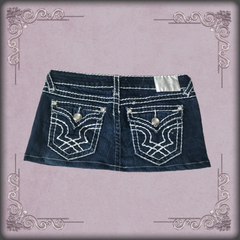 White Accent Rhinestone Denim Skirt
