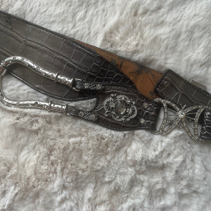 Silver Alligator Texture Rhinestone Belt