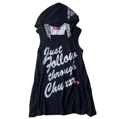 Chu xxx Stud Lettering Hooded Graphic Top