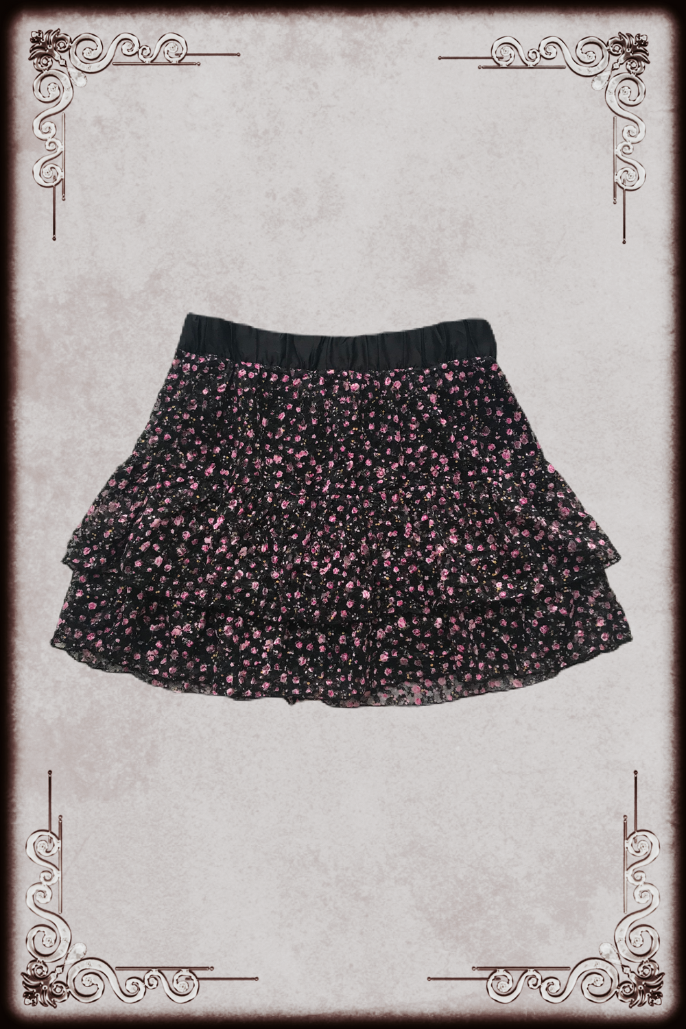 Black & Pink Floral Layered Skirt