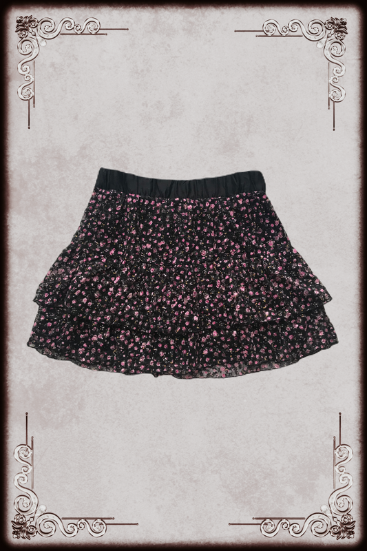 Black & Pink Floral Layered Skirt