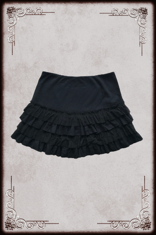 Layered Trim Ruffle Black Skirt