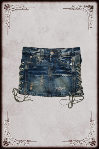 Lace Up Denim Mini Skirt