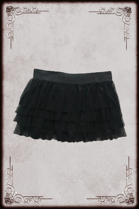 Black Mesh Dotted Lace Mini Skirt
