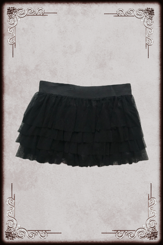 Black Mesh Dotted Lace Mini Skirt