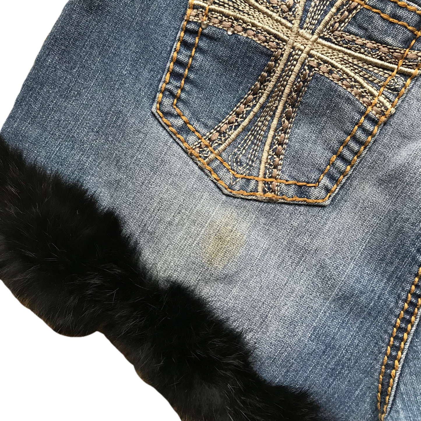 Cross Detail Black Fur Trim Shorts