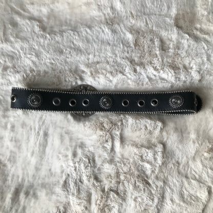 Black Leather Flower Stud Belt
