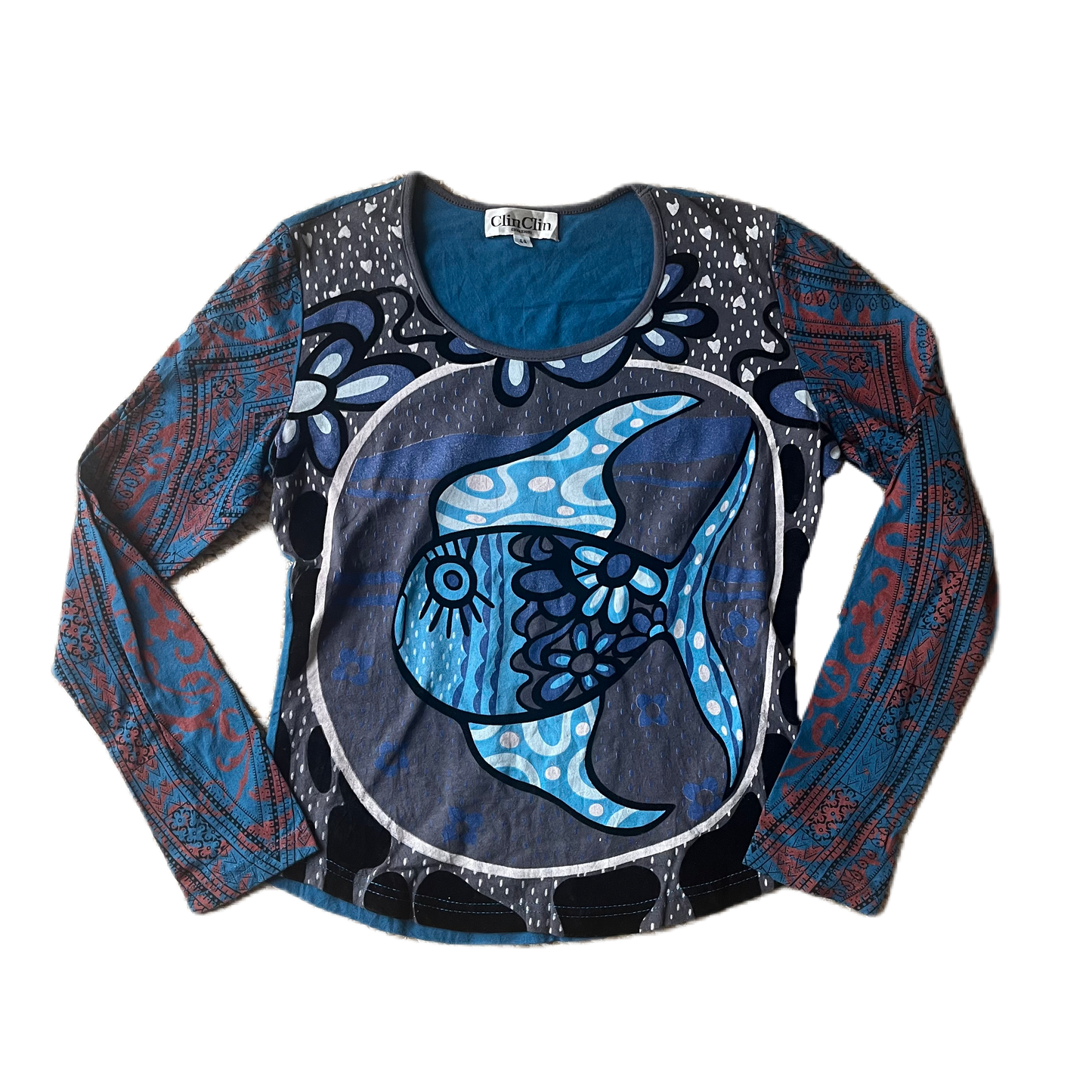 Blue Long Sleeve Hawaii Fish Print Tee