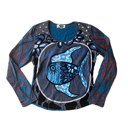 Blue Long Sleeve Hawaii Fish Print Tee
