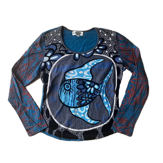 Blue Long Sleeve Hawaii Fish Print Tee