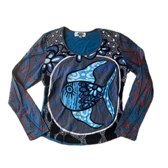 Blue Long Sleeve Hawaii Fish Print Tee